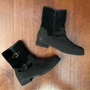 Blondo Val Waterproof Black Moto Boots with Faux Fur Lining and Buckles, Size 10